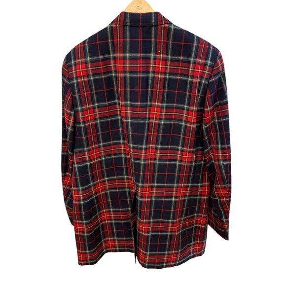 Vintage Izod Lacoste Mens Tartan Plaid Blazer Jacket Red Navy - Picture 2 of 8